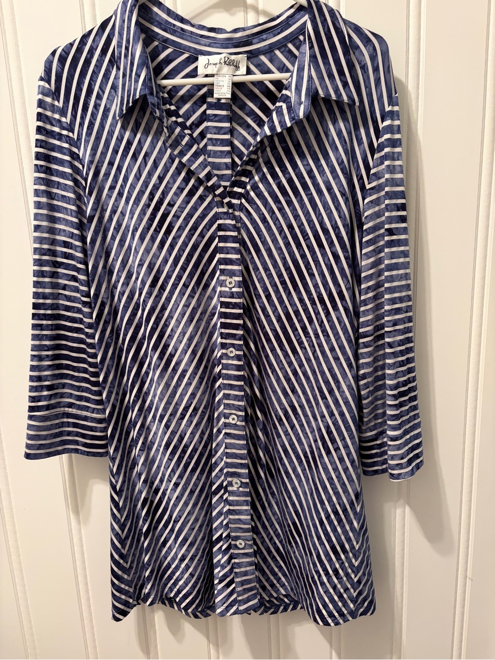 Joseph Ribkoff Blue White Diagonal Stripe Button Front Tunic Size 14 - Picture 3 of 11
